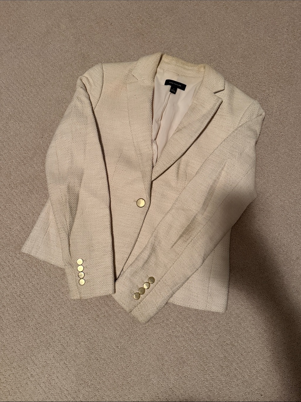 Ann Taylor Cream Newbury Tweed Blazer with Gold Buttons